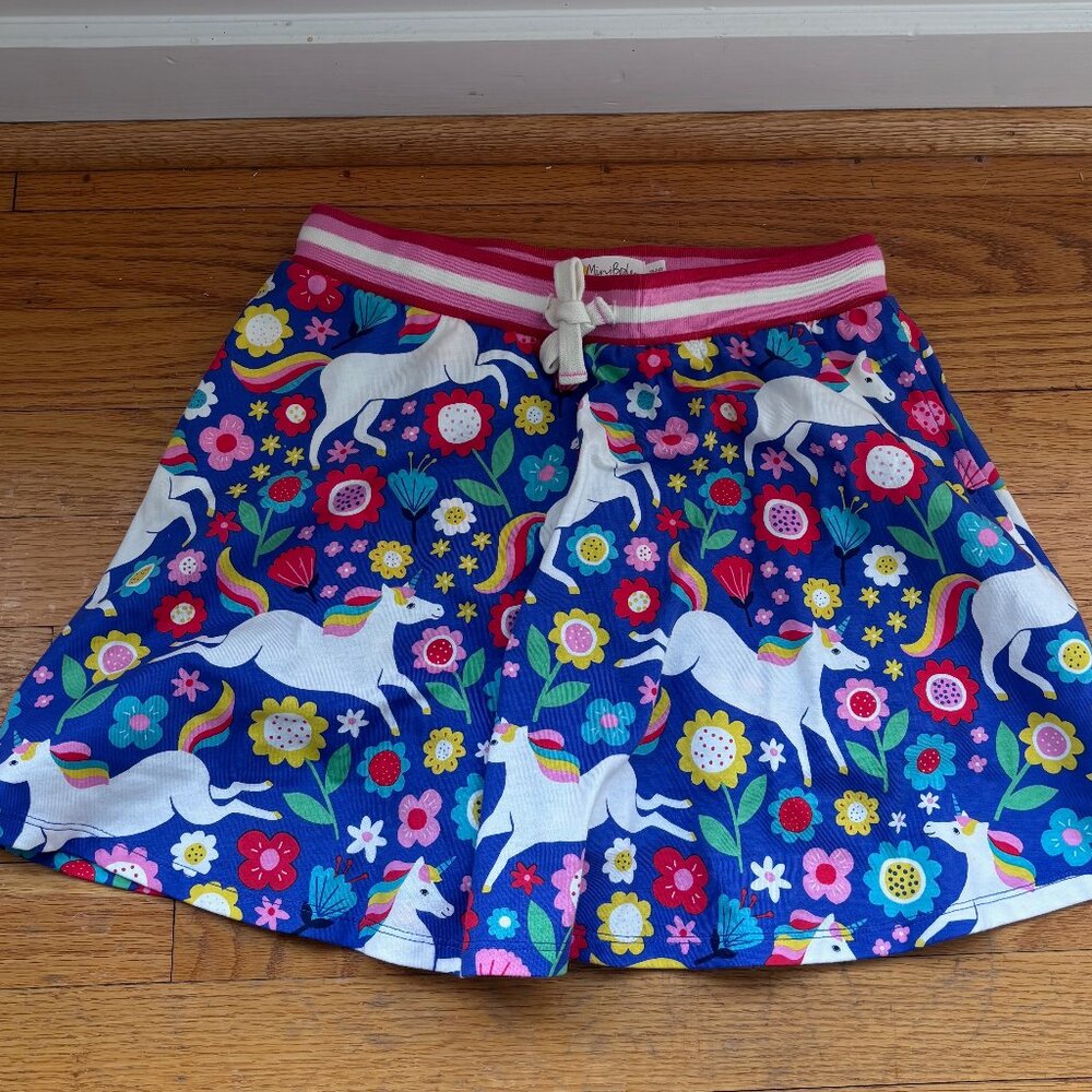 NWOT Mini Boden Blue Unicorn Floral Skort - Size 13 - 14 Y
